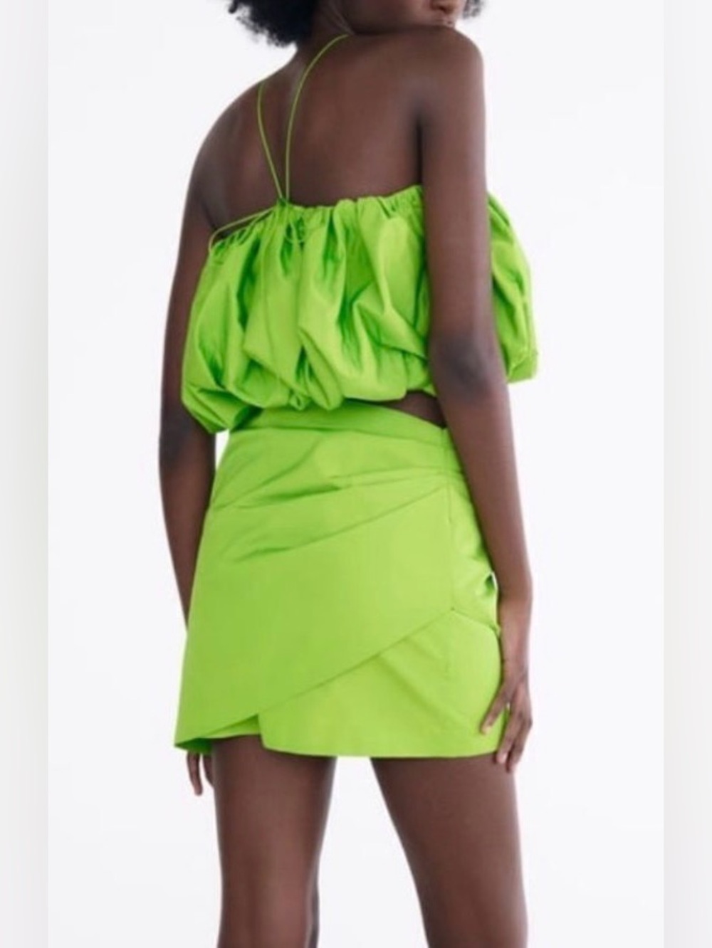 ZARA Limited Edition 2-piece set strapless bubble top, draped mini skirt Green S - Picture 3 of 13